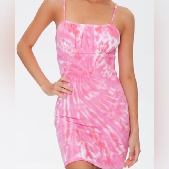 Forever 21 Pink Tie-Dye Ribbed Babydoll Mini Dress - Picture 2 of 8